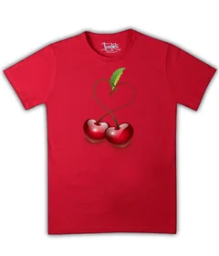 Прикольные футболки: вишни - сердечко на красной